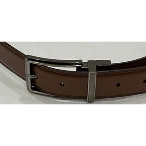PERRY ELLIS‎ men's reversible leather belt size 38 brown black silver buckle